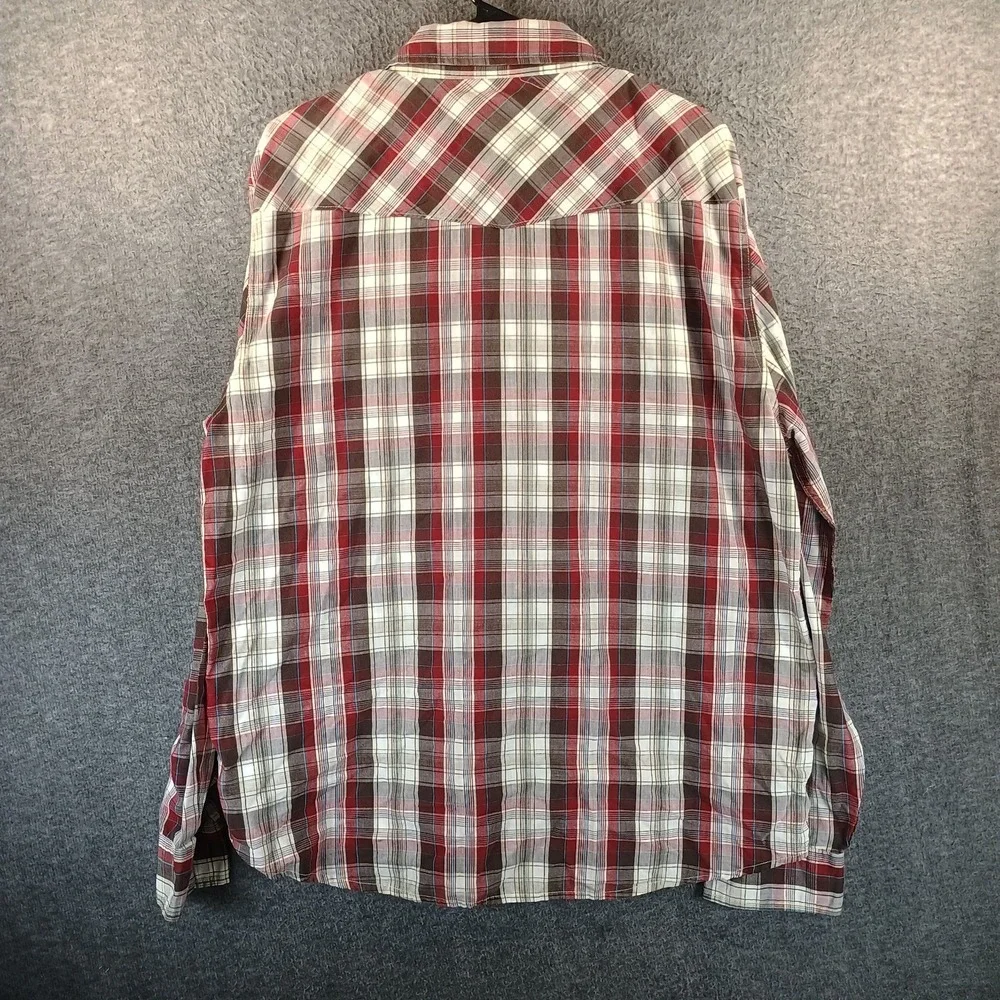 Levi's Shirt Men XL Red Beige Plaid‎ Flannel Western Pearl Snap Double Pocket